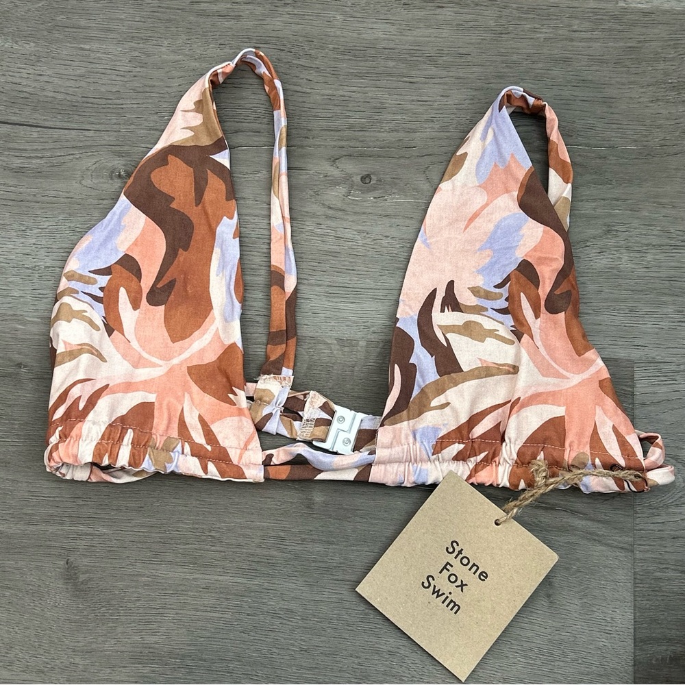 NWT stone‎ fox swim pink bikini brown floral size large women’s